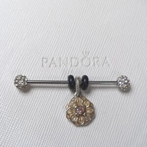 PandoraVintageSiiver CreamEnamel Blush PinkCrystal BloomingDahlia Pendant/Charm